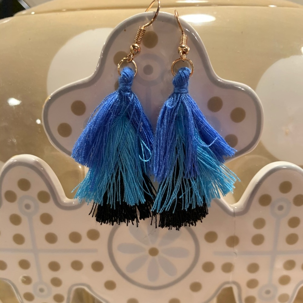 Blue/black tassel earrings. 💙🖤💙🖤